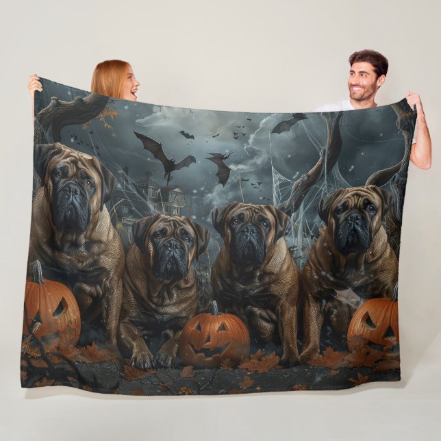 Bullmastiff Halloween Night Doggy Delight Fleece Blanket (In Situ)
