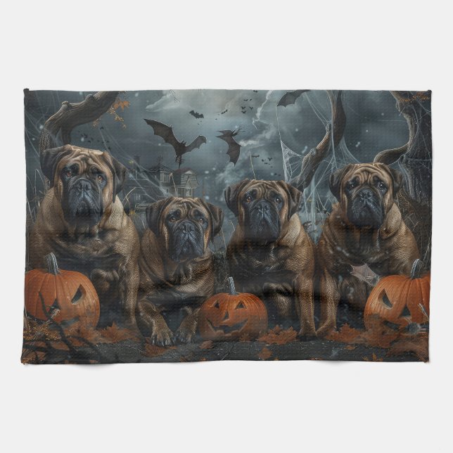 Bullmastiff Halloween Night Doggy Delight Tea Towel (Horizontal)