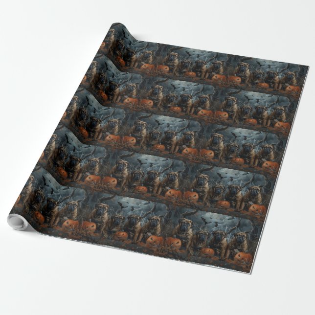 Bullmastiff Halloween Night Doggy Delight Wrapping Paper (Unrolled)