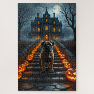 Bullmastiff Haunted Manor Halloween Art Jigsaw Puzzle
