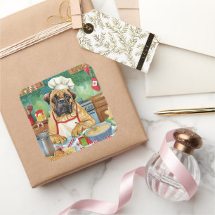 Bullmastiff Holiday Baking: Festive Christmas Square Sticker