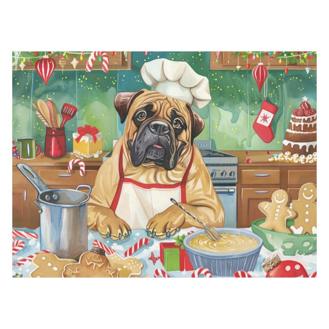 Bullmastiff Holiday Baking: Festive Christmas Tablecloth (Front (Horizontal))