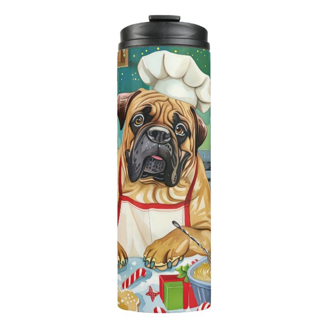 Bullmastiff Holiday Baking: Festive Christmas Thermal Tumbler (Front)