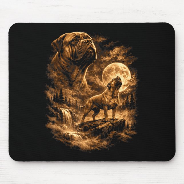 Bullmastiff Howling Moon Dog Fantasy Forrest Mouse Pad (Front)