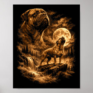 Bullmastiff Howling Moon Dog Fantasy Forrest Poster