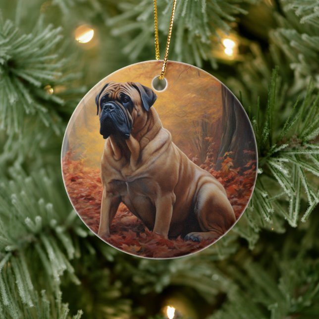 Bullmastiff  in Autumn Leaves Fall Inspire Ceramic Tree Decoration (Tree)