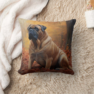 Bullmastiff  in Autumn Leaves Fall Inspire Cushion