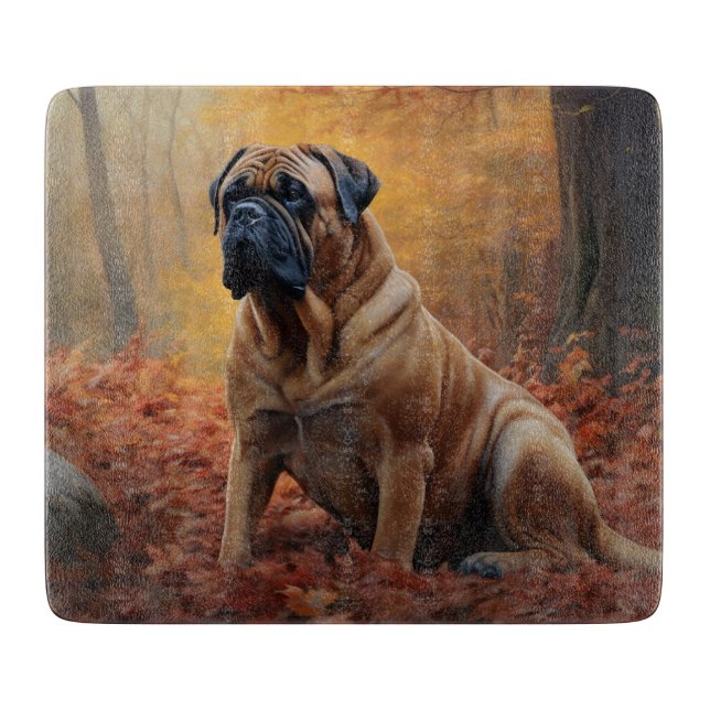 Bullmastiff  in Autumn Leaves Fall Inspire Cutting Board (Front)