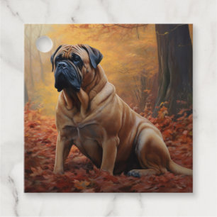 Bullmastiff in Autumn Leaves Fall Inspire Favour Tags