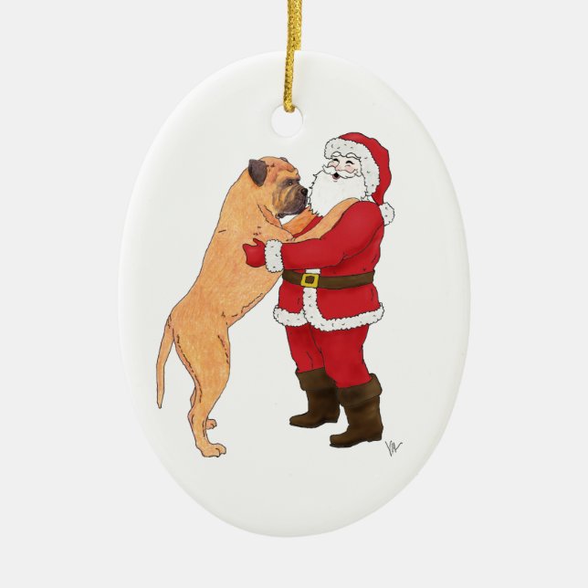 Bullmastiff Jowly Christmas Greeting Ceramic Tree Decoration (Front)