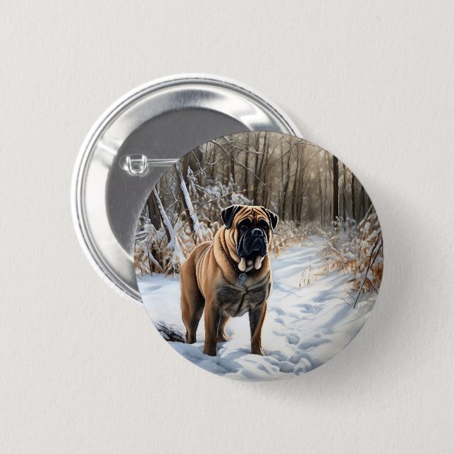 Bullmastiff Let It Snow Christmas 6 Cm Round Badge (Front & Back)