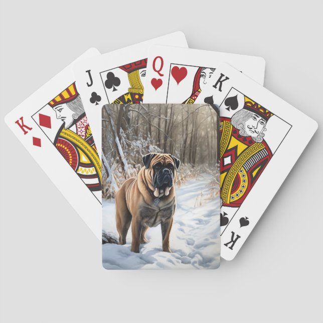 Bullmastiff Let It Snow Christmas Playing Cards (Back)