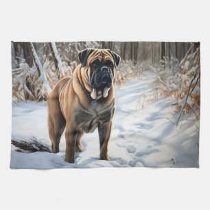 Bullmastiff Let It Snow Christmas Tea Towel