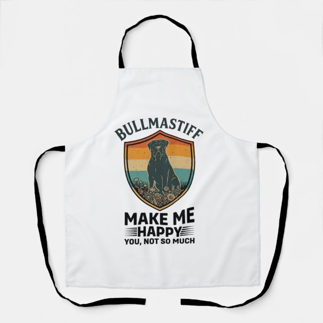 Bullmastiff Make Me Happy Dog Shield Retro Sunset Apron (Front)