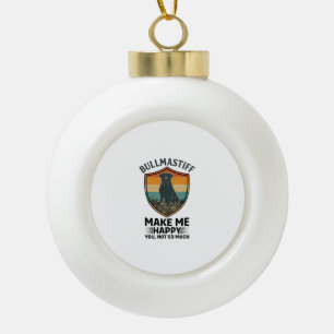Bullmastiff Make Me Happy Dog Shield Retro Sunset Ceramic Ball Christmas Ornament