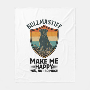 Bullmastiff Make Me Happy Dog Shield Retro Sunset Fleece Blanket