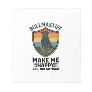 Bullmastiff Make Me Happy Dog Shield Retro Sunset Notepad