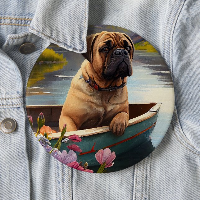 Bullmastiff on a Paddle: A Scenic Adventure 6 Cm Round Badge (In Situ)