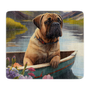 Bullmastiff on a Paddle: A Scenic Adventure Cutting Board
