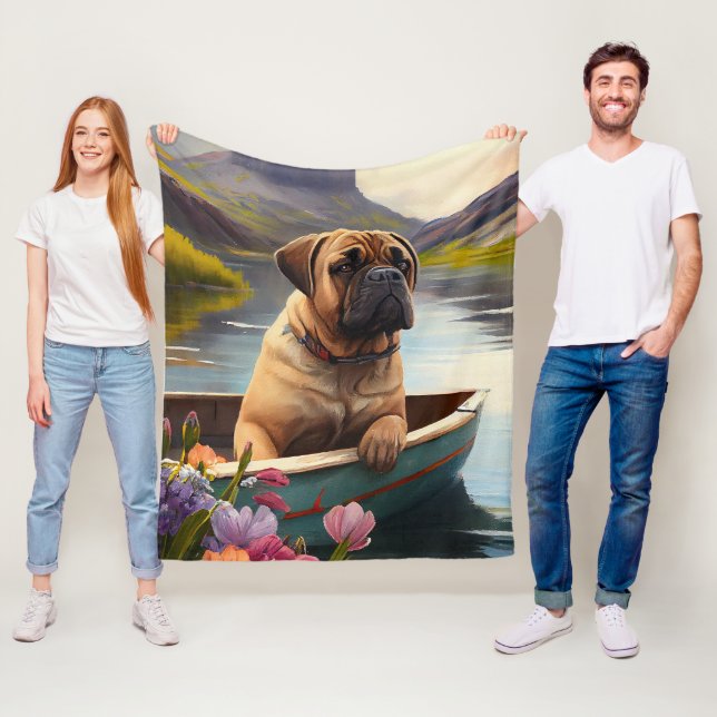 Bullmastiff on a Paddle: A Scenic Adventure Fleece Blanket (In Situ)