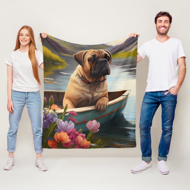 Bullmastiff on a Paddle: A Scenic Adventure Fleece Blanket (In Situ)