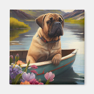 Bullmastiff on a Paddle: A Scenic Adventure Magnet