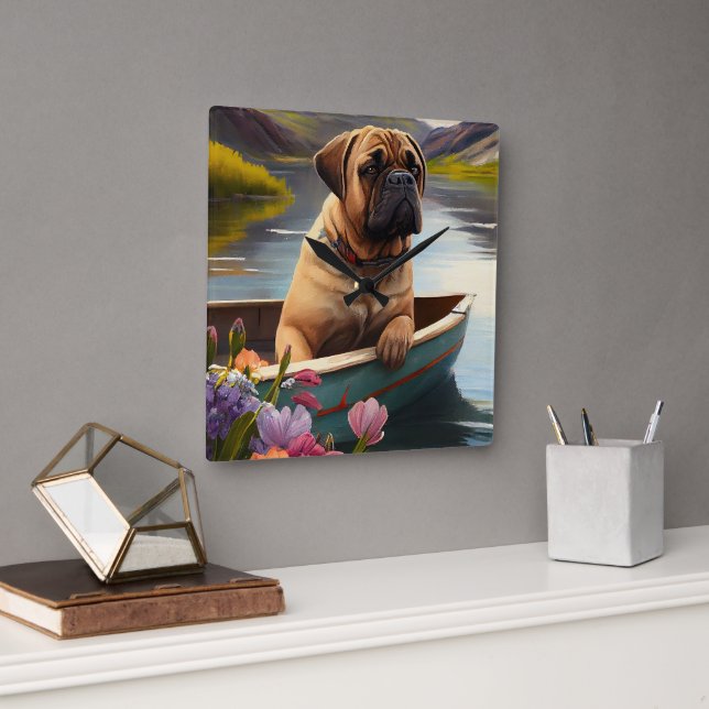 Bullmastiff on a Paddle: A Scenic Adventure Square Wall Clock (Office)