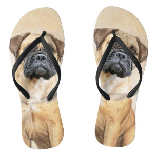 Bullmastiff Painting - Cute Original Dog Art Jandals