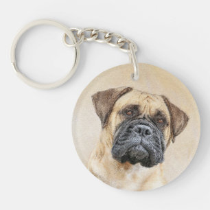 Bullmastiff Painting - Cute Original Dog Art Key Ring