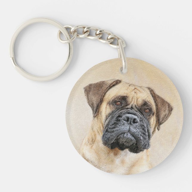 Bullmastiff Painting - Cute Original Dog Art Key Ring (Front)