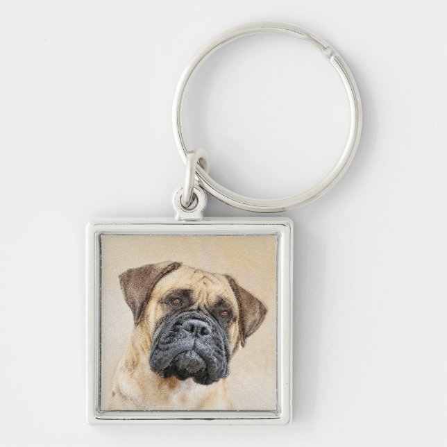 Bullmastiff Painting - Cute Original Dog Art Key Ring (Front)