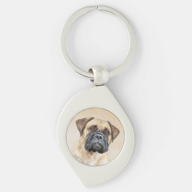 Bullmastiff Painting - Cute Original Dog Art Key Ring (Front)