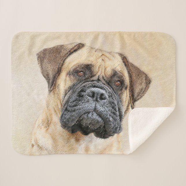 Bullmastiff Painting - Cute Original Dog Art Sherpa Blanket (Front (Horizontal))