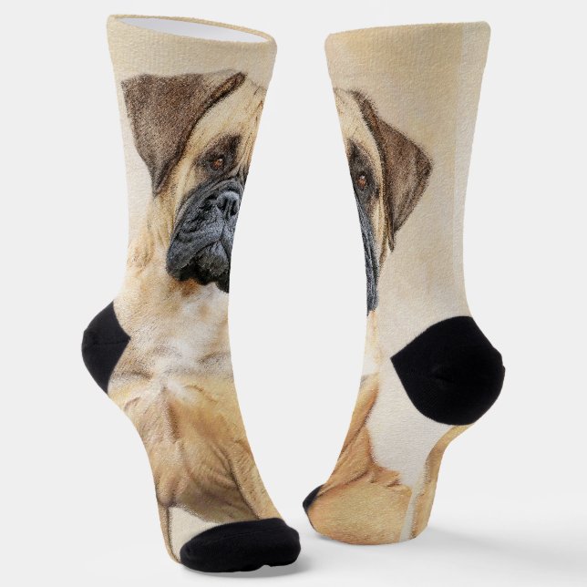 Bullmastiff Painting - Cute Original Dog Art Socks (Angled)