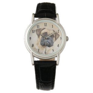 Bullmastiff Painting - Cute Original Dog Art Watch