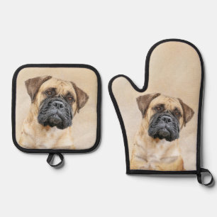 Bullmastiff Painting Fawn Red Sable Cute Dog Art Oven Mitt & Pot Holder Set