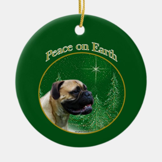 Bullmastiff Peace Ceramic Tree Decoration (Front)