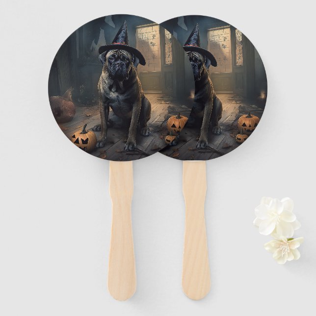 Bullmastiff Pumpkins Halloween Scary  Hand Fan (Front and Back)