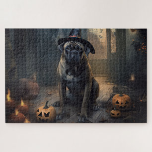 Bullmastiff Pumpkins Halloween Scary  Jigsaw Puzzle