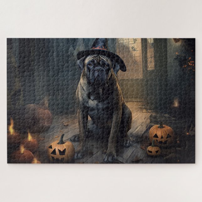 Bullmastiff Pumpkins Halloween Scary  Jigsaw Puzzle (Horizontal)