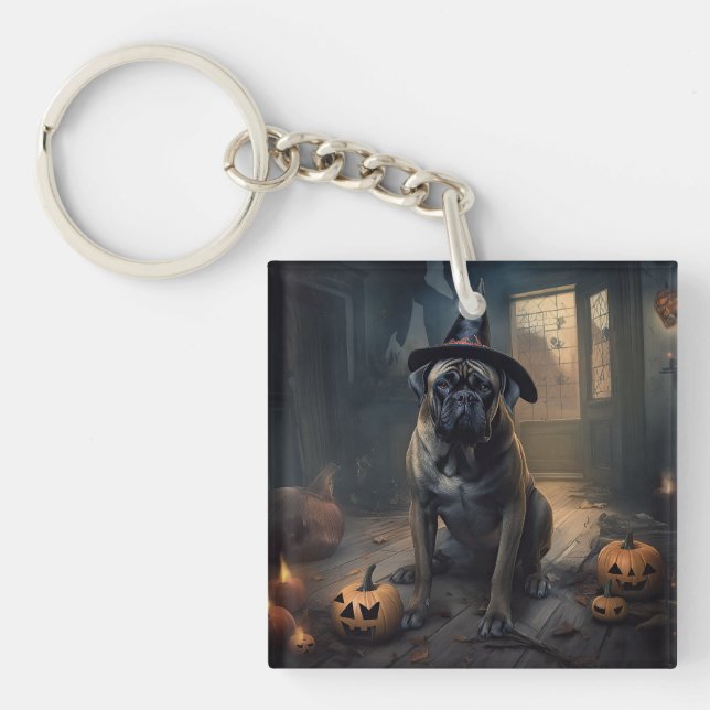 Bullmastiff Pumpkins Halloween Scary  Key Ring (Front)