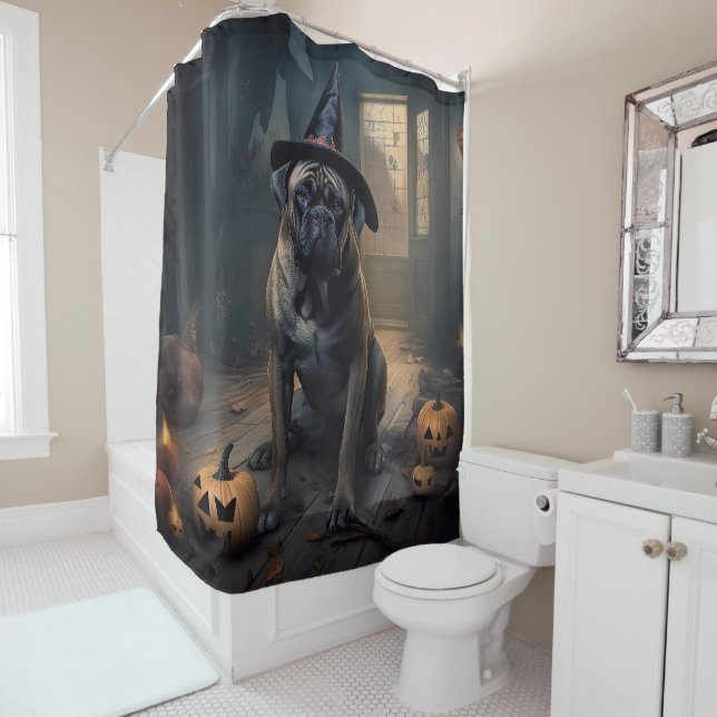 Bullmastiff Pumpkins Halloween Scary  Shower Curtain (In Situ)