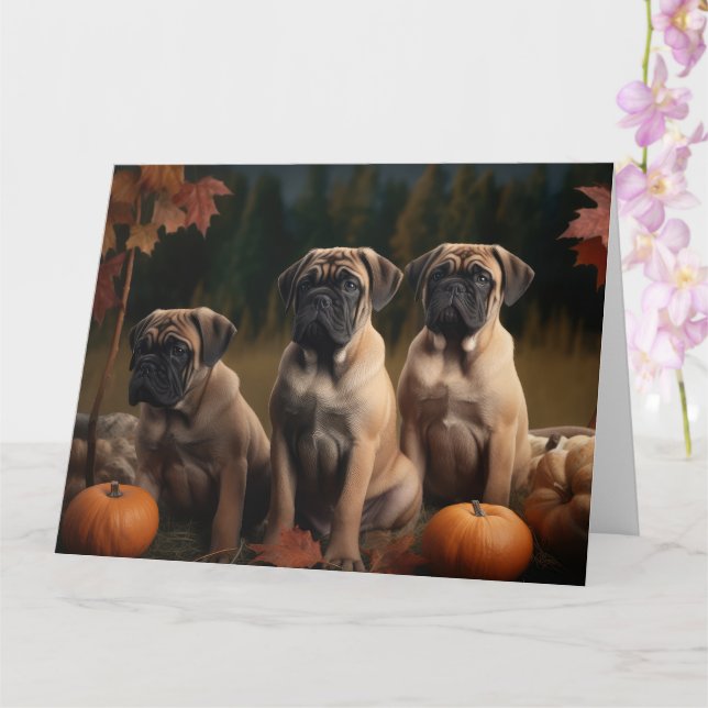 Bullmastiff  Puppy Autumn Delight Pumpkin Card (Orchid)