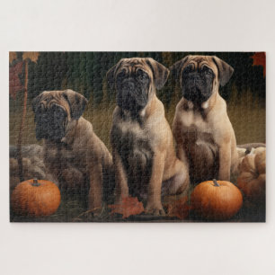 Bullmastiff  Puppy Autumn Delight Pumpkin Jigsaw Puzzle