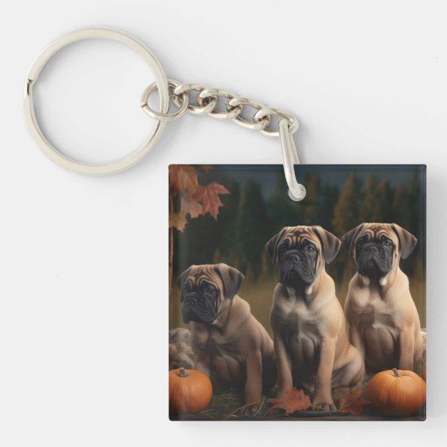Bullmastiff  Puppy Autumn Delight Pumpkin Key Ring (Front)