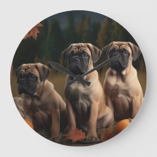 Bullmastiff  Puppy Autumn Delight Pumpkin Large Clock