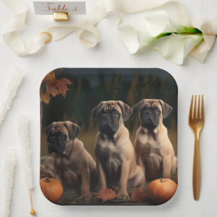 Bullmastiff  Puppy Autumn Delight Pumpkin Paper Plate