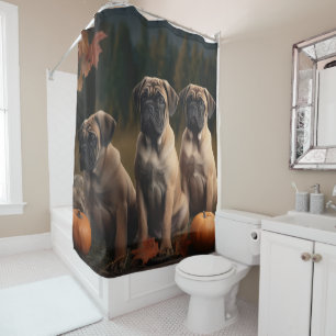 Bullmastiff  Puppy Autumn Delight Pumpkin Shower Curtain