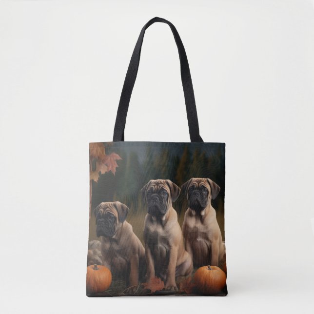 Bullmastiff  Puppy Autumn Delight Pumpkin Tote Bag (Front)