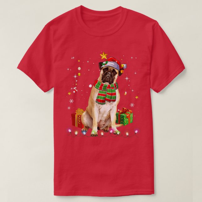 Bullmastiff Santa Funny Christmas Tree Lights Xmas T-Shirt (Design Front)